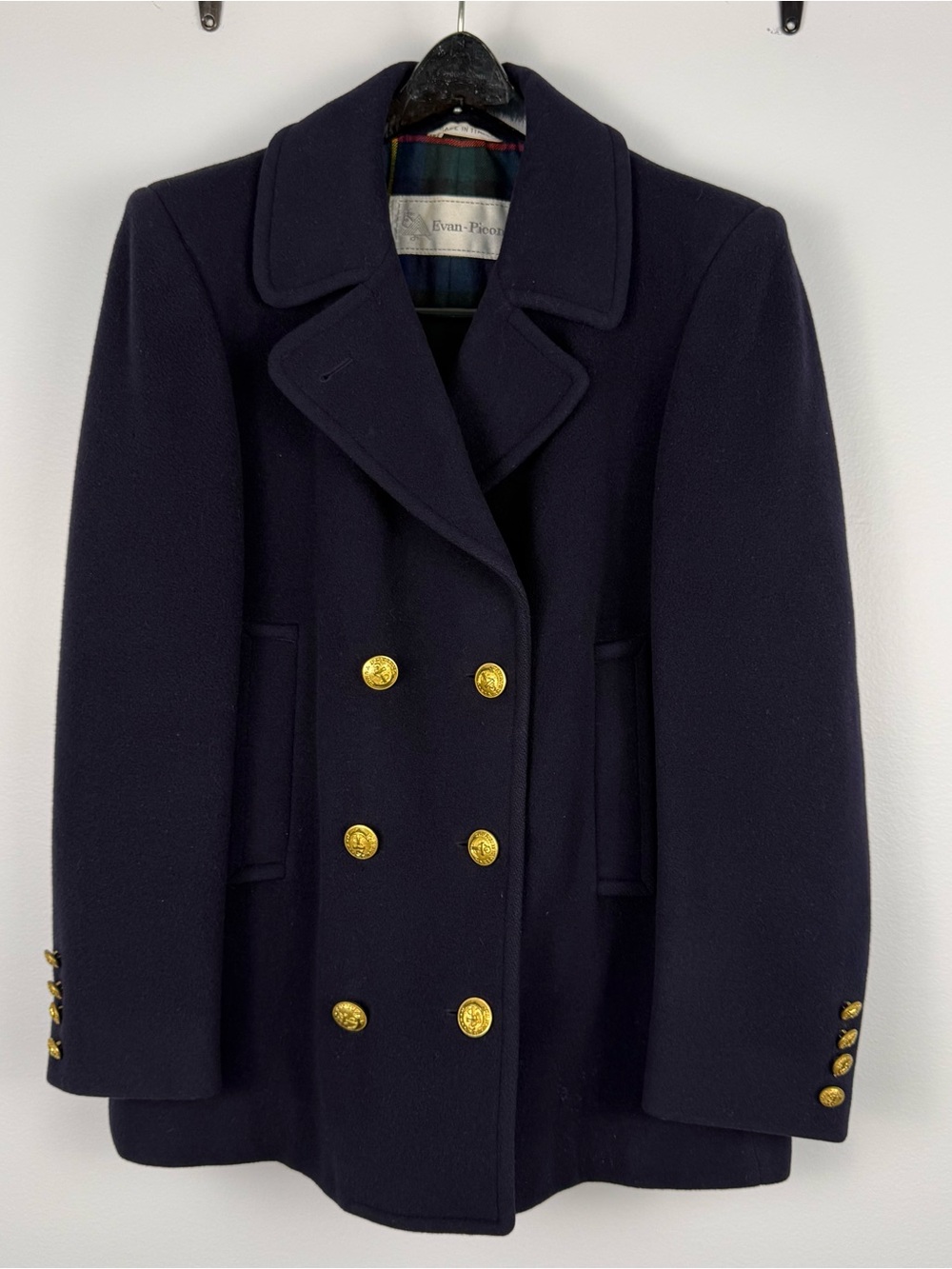 Evan-Picone Military Women’s Black 100% Wool Double-Breasted Pea Coat Lined 10